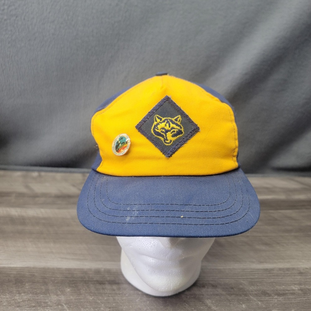 Vintage Cub Scouts Hat Cap Snap Back Boys Adjustable Blue Yellow USA 90s